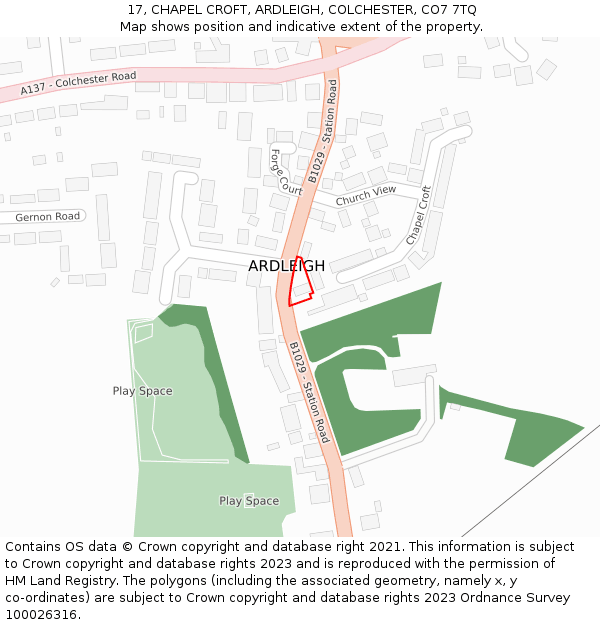17, CHAPEL CROFT, ARDLEIGH, COLCHESTER, CO7 7TQ: Location map and indicative extent of plot