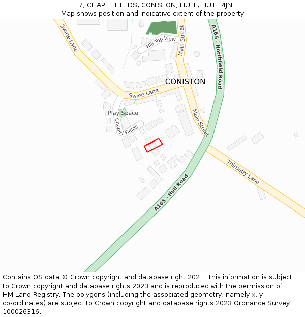 17, CHAPEL FIELDS, CONISTON, HULL, HU11 4JN: Location map and indicative extent of plot