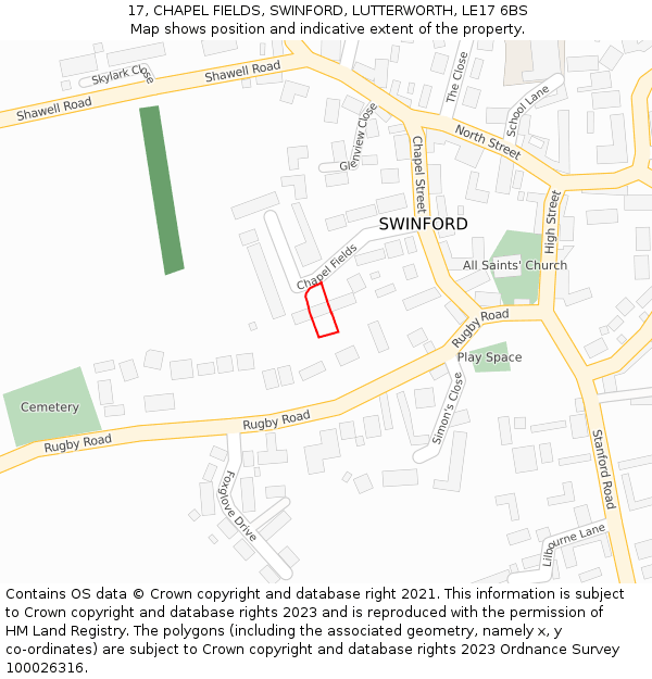 17, CHAPEL FIELDS, SWINFORD, LUTTERWORTH, LE17 6BS: Location map and indicative extent of plot