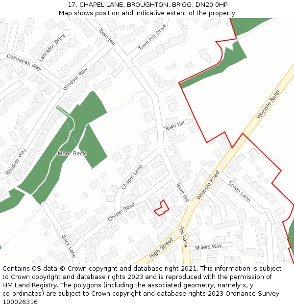 17, CHAPEL LANE, BROUGHTON, BRIGG, DN20 0HP: Location map and indicative extent of plot