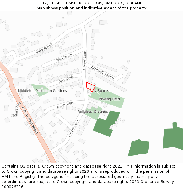 17, CHAPEL LANE, MIDDLETON, MATLOCK, DE4 4NF: Location map and indicative extent of plot