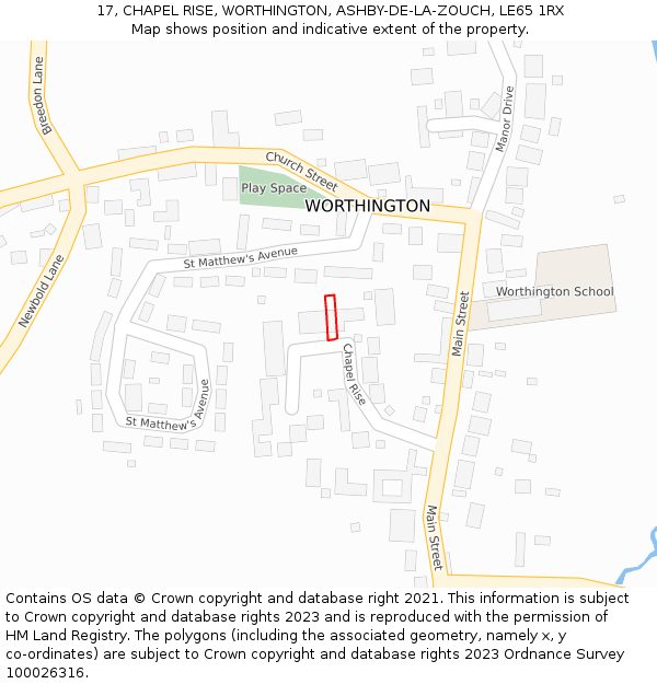 17, CHAPEL RISE, WORTHINGTON, ASHBY-DE-LA-ZOUCH, LE65 1RX: Location map and indicative extent of plot