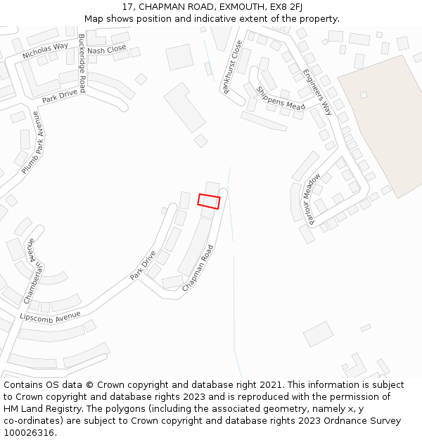 17, CHAPMAN ROAD, EXMOUTH, EX8 2FJ: Location map and indicative extent of plot