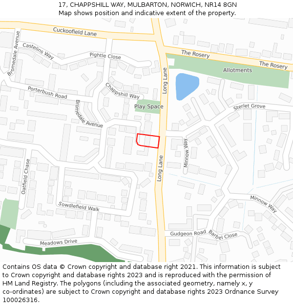17, CHAPPSHILL WAY, MULBARTON, NORWICH, NR14 8GN: Location map and indicative extent of plot