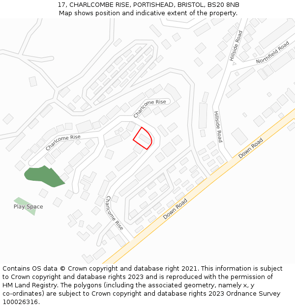 17, CHARLCOMBE RISE, PORTISHEAD, BRISTOL, BS20 8NB: Location map and indicative extent of plot