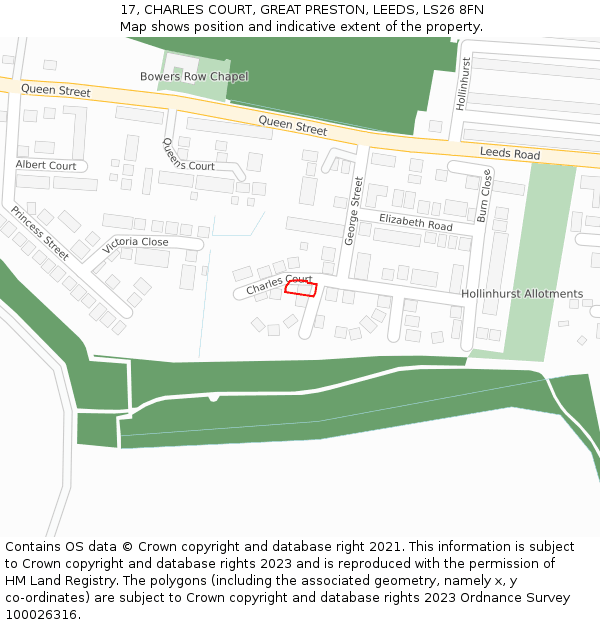 17, CHARLES COURT, GREAT PRESTON, LEEDS, LS26 8FN: Location map and indicative extent of plot
