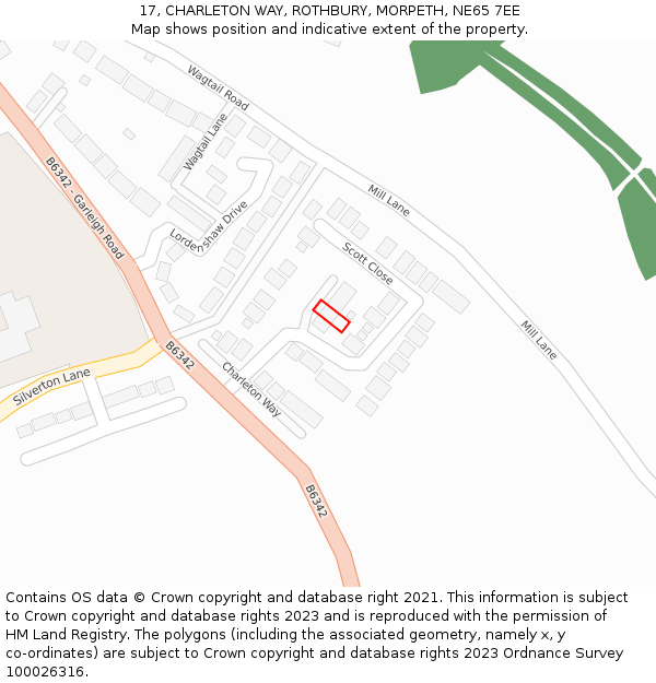 17, CHARLETON WAY, ROTHBURY, MORPETH, NE65 7EE: Location map and indicative extent of plot