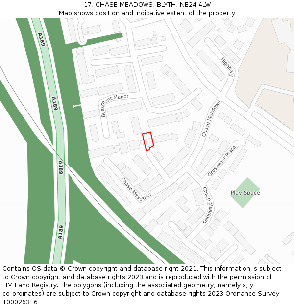 17, CHASE MEADOWS, BLYTH, NE24 4LW: Location map and indicative extent of plot