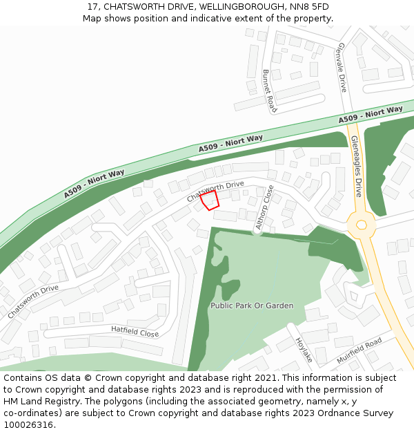 17, CHATSWORTH DRIVE, WELLINGBOROUGH, NN8 5FD: Location map and indicative extent of plot