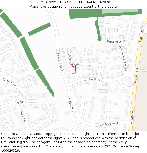 17, CHATSWORTH DRIVE, WHITEHAVEN, CA28 6XU: Location map and indicative extent of plot