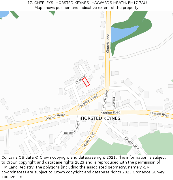 17, CHEELEYS, HORSTED KEYNES, HAYWARDS HEATH, RH17 7AU: Location map and indicative extent of plot