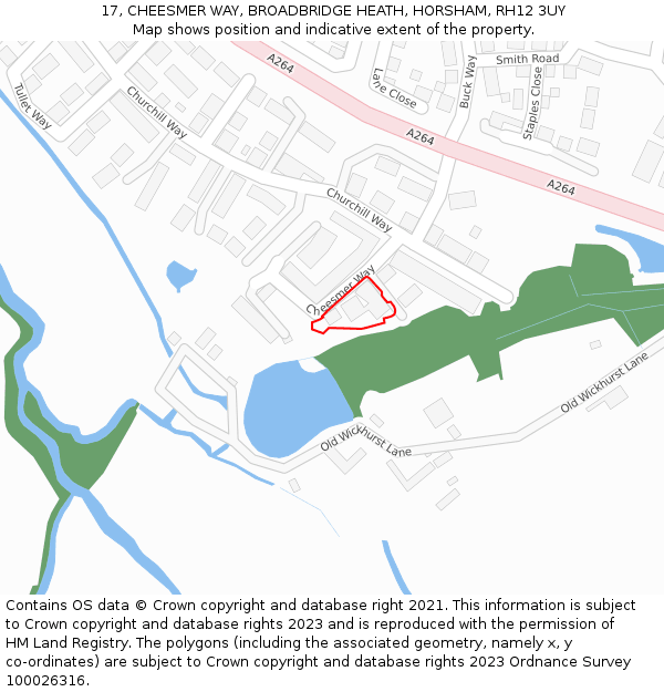 17, CHEESMER WAY, BROADBRIDGE HEATH, HORSHAM, RH12 3UY: Location map and indicative extent of plot