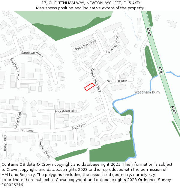 17, CHELTENHAM WAY, NEWTON AYCLIFFE, DL5 4YD: Location map and indicative extent of plot