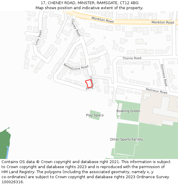 17, CHENEY ROAD, MINSTER, RAMSGATE, CT12 4BG: Location map and indicative extent of plot