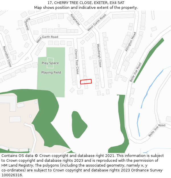 17, CHERRY TREE CLOSE, EXETER, EX4 5AT: Location map and indicative extent of plot