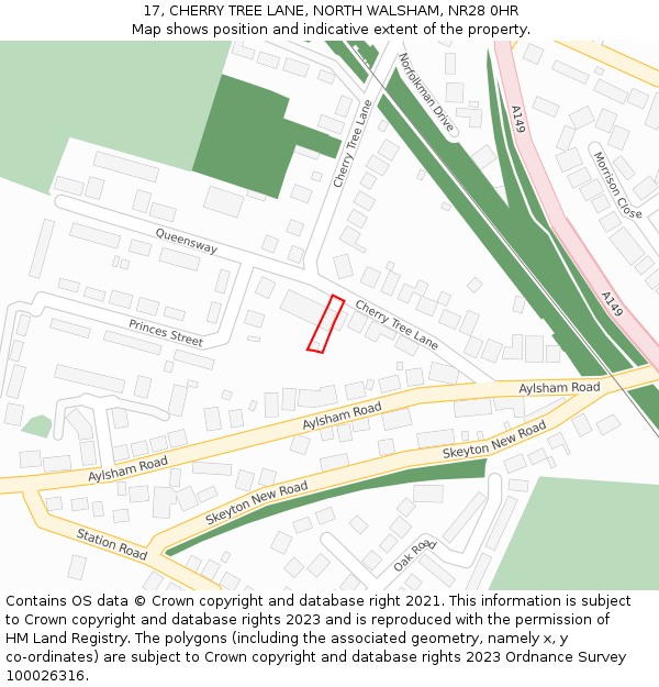 17, CHERRY TREE LANE, NORTH WALSHAM, NR28 0HR: Location map and indicative extent of plot