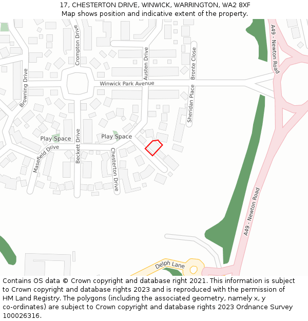 17, CHESTERTON DRIVE, WINWICK, WARRINGTON, WA2 8XF: Location map and indicative extent of plot
