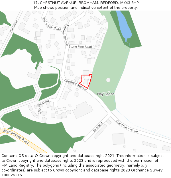 17, CHESTNUT AVENUE, BROMHAM, BEDFORD, MK43 8HP: Location map and indicative extent of plot