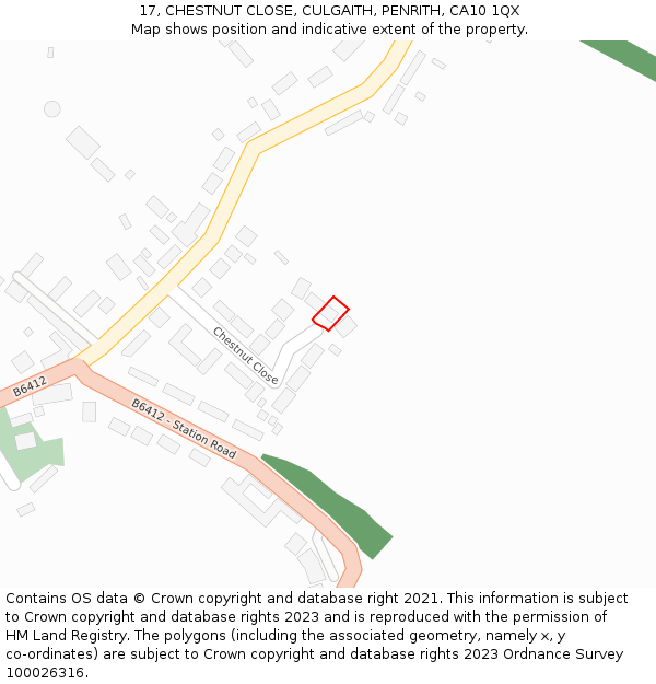 17, CHESTNUT CLOSE, CULGAITH, PENRITH, CA10 1QX: Location map and indicative extent of plot