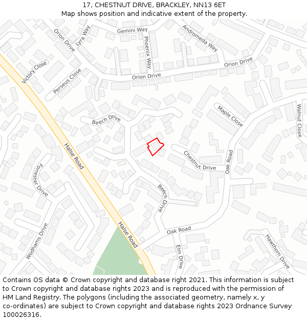 17, CHESTNUT DRIVE, BRACKLEY, NN13 6ET: Location map and indicative extent of plot