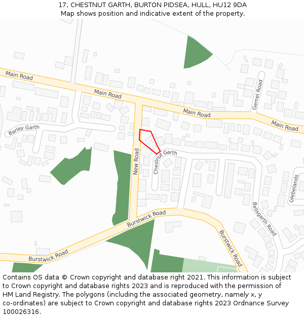 17, CHESTNUT GARTH, BURTON PIDSEA, HULL, HU12 9DA: Location map and indicative extent of plot