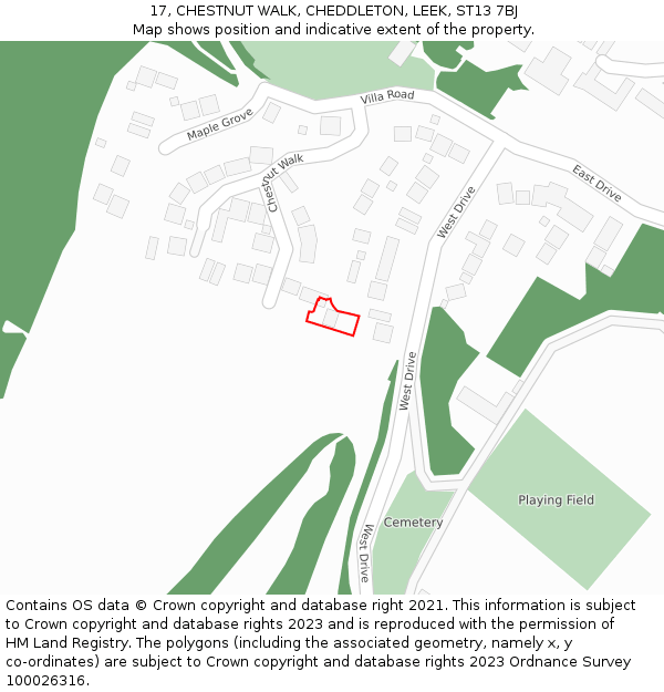 17, CHESTNUT WALK, CHEDDLETON, LEEK, ST13 7BJ: Location map and indicative extent of plot