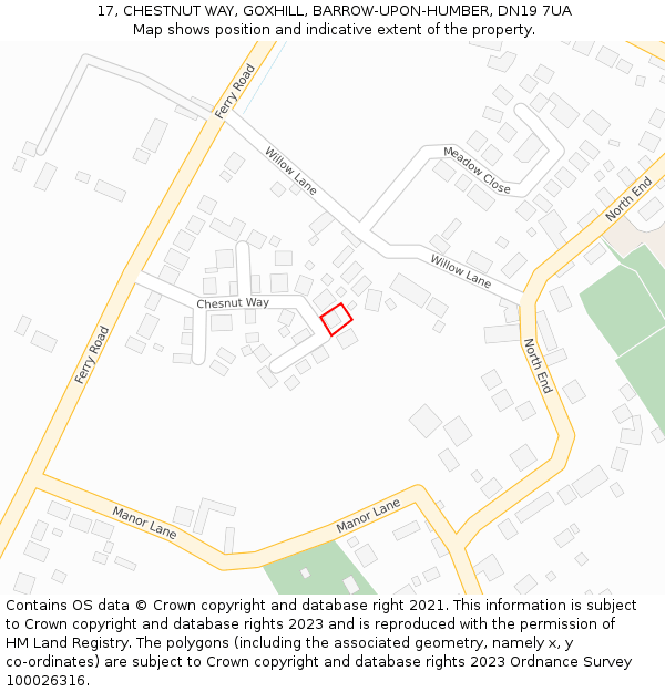 17, CHESTNUT WAY, GOXHILL, BARROW-UPON-HUMBER, DN19 7UA: Location map and indicative extent of plot