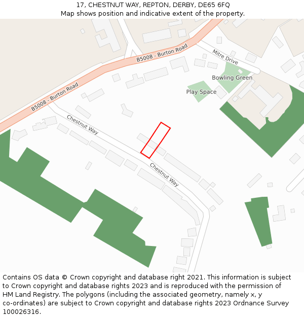 17, CHESTNUT WAY, REPTON, DERBY, DE65 6FQ: Location map and indicative extent of plot