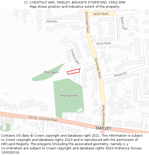 17, CHESTNUT WAY, TAKELEY, BISHOP'S STORTFORD, CM22 6RW: Location map and indicative extent of plot