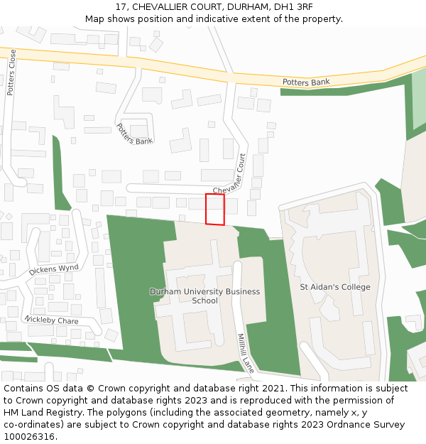 17, CHEVALLIER COURT, DURHAM, DH1 3RF: Location map and indicative extent of plot