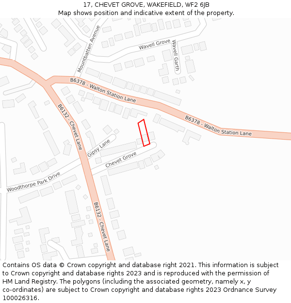 17, CHEVET GROVE, WAKEFIELD, WF2 6JB: Location map and indicative extent of plot