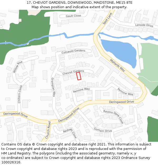 17, CHEVIOT GARDENS, DOWNSWOOD, MAIDSTONE, ME15 8TE: Location map and indicative extent of plot