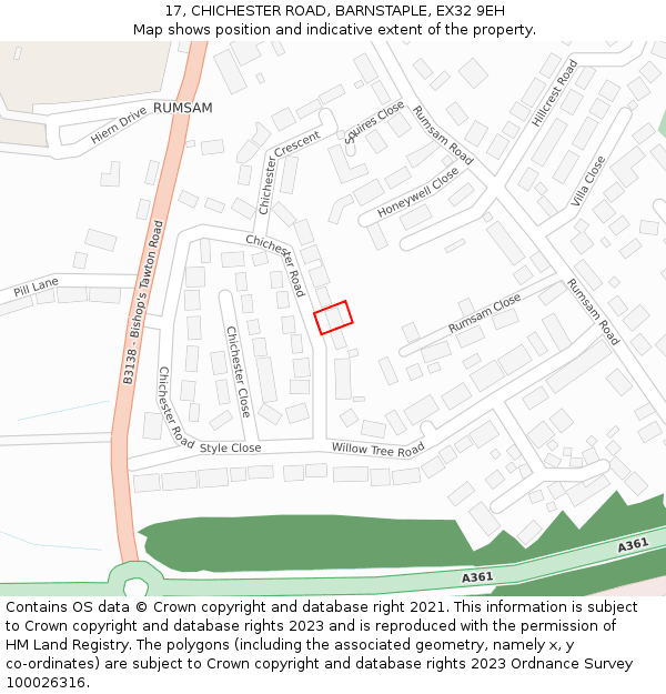 17, CHICHESTER ROAD, BARNSTAPLE, EX32 9EH: Location map and indicative extent of plot