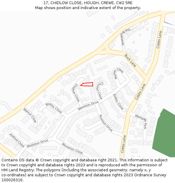 17, CHIDLOW CLOSE, HOUGH, CREWE, CW2 5RE: Location map and indicative extent of plot