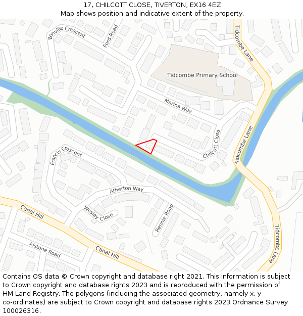 17, CHILCOTT CLOSE, TIVERTON, EX16 4EZ: Location map and indicative extent of plot