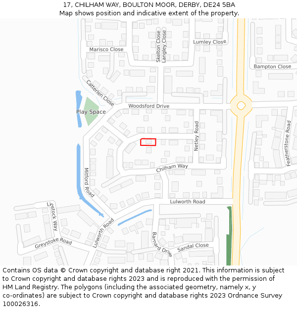 17, CHILHAM WAY, BOULTON MOOR, DERBY, DE24 5BA: Location map and indicative extent of plot