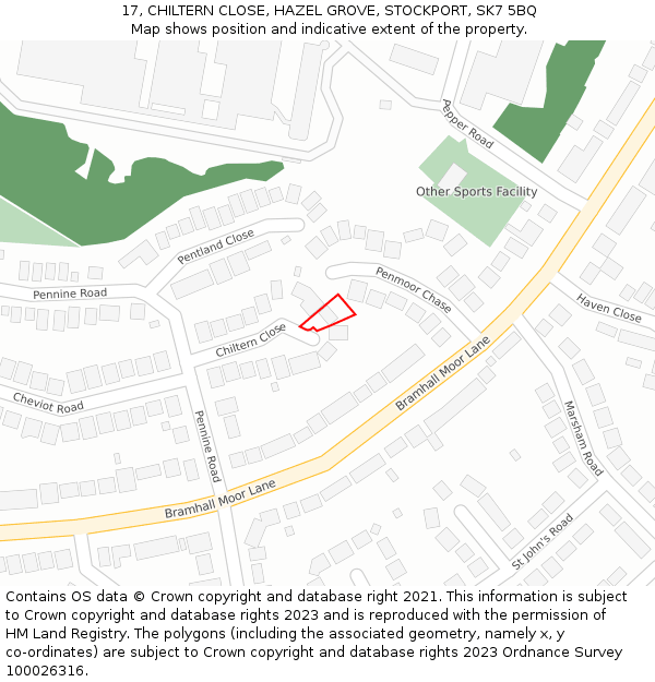 17, CHILTERN CLOSE, HAZEL GROVE, STOCKPORT, SK7 5BQ: Location map and indicative extent of plot