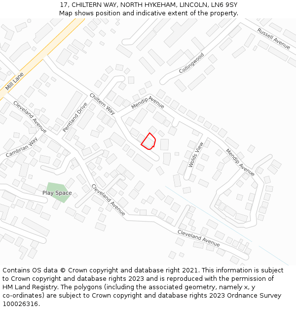 17, CHILTERN WAY, NORTH HYKEHAM, LINCOLN, LN6 9SY: Location map and indicative extent of plot