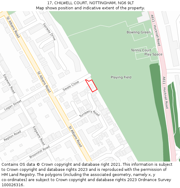 17, CHILWELL COURT, NOTTINGHAM, NG6 9LT: Location map and indicative extent of plot