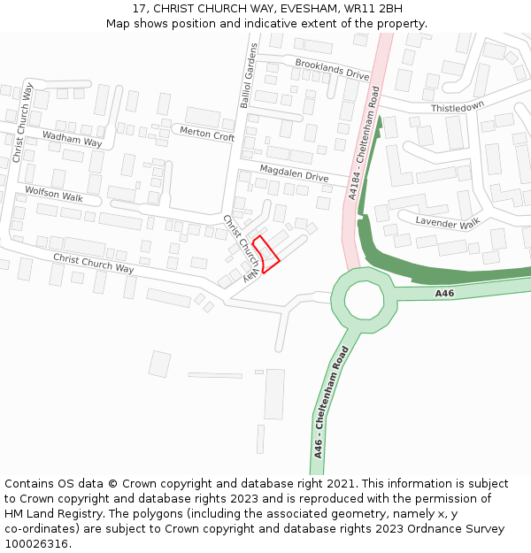 17, CHRIST CHURCH WAY, EVESHAM, WR11 2BH: Location map and indicative extent of plot