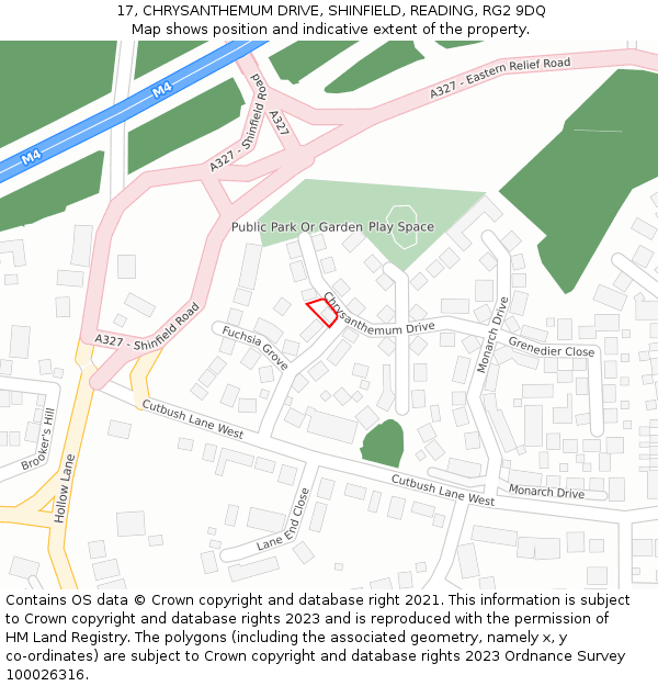 17, CHRYSANTHEMUM DRIVE, SHINFIELD, READING, RG2 9DQ: Location map and indicative extent of plot