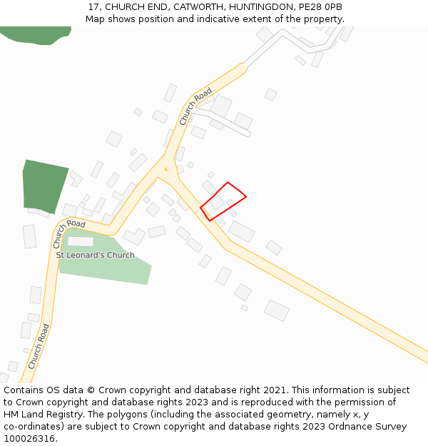 17, CHURCH END, CATWORTH, HUNTINGDON, PE28 0PB: Location map and indicative extent of plot