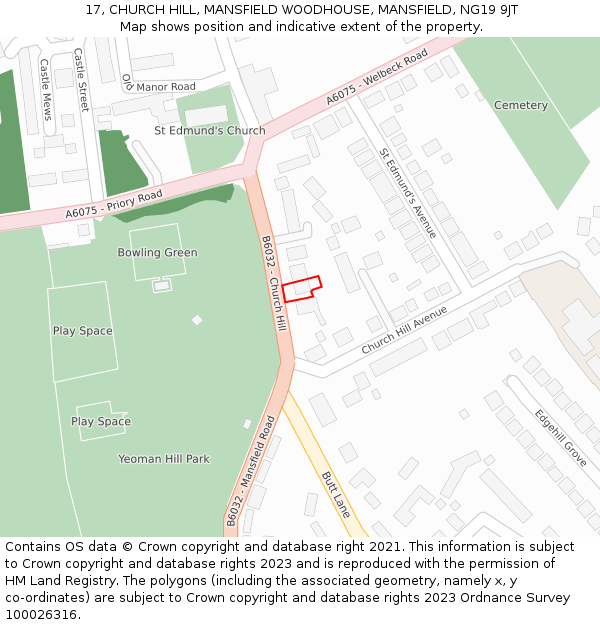 17, CHURCH HILL, MANSFIELD WOODHOUSE, MANSFIELD, NG19 9JT: Location map and indicative extent of plot