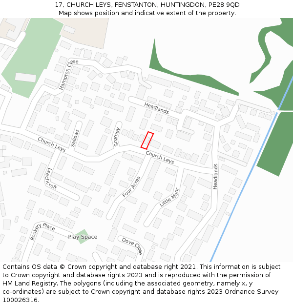 17, CHURCH LEYS, FENSTANTON, HUNTINGDON, PE28 9QD: Location map and indicative extent of plot