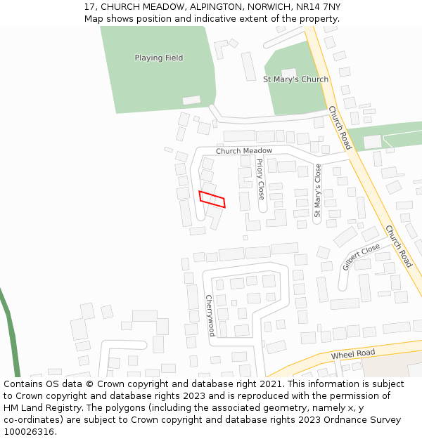 17, CHURCH MEADOW, ALPINGTON, NORWICH, NR14 7NY: Location map and indicative extent of plot