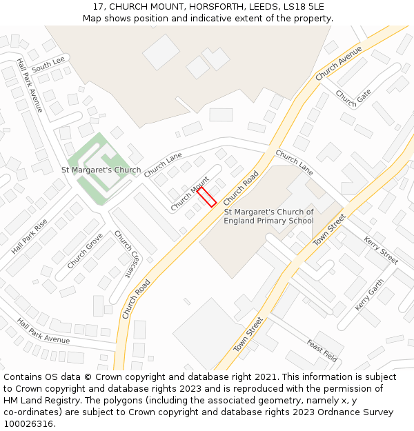 17, CHURCH MOUNT, HORSFORTH, LEEDS, LS18 5LE: Location map and indicative extent of plot