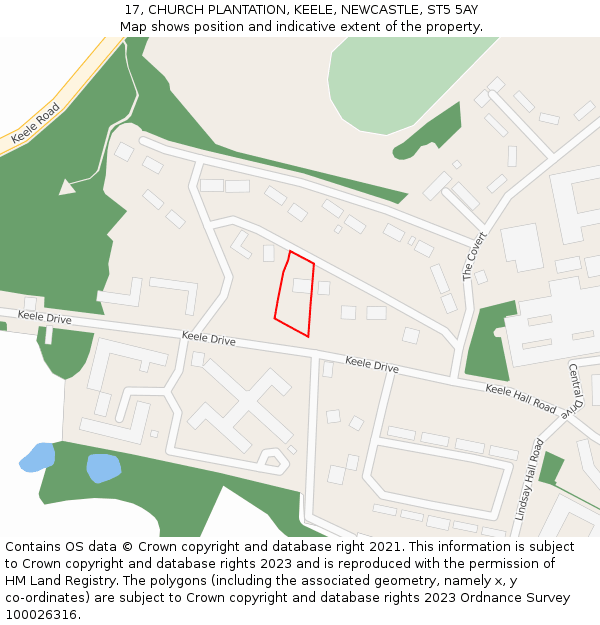 17, CHURCH PLANTATION, KEELE, NEWCASTLE, ST5 5AY: Location map and indicative extent of plot