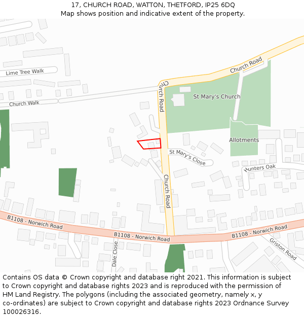 17, CHURCH ROAD, WATTON, THETFORD, IP25 6DQ: Location map and indicative extent of plot