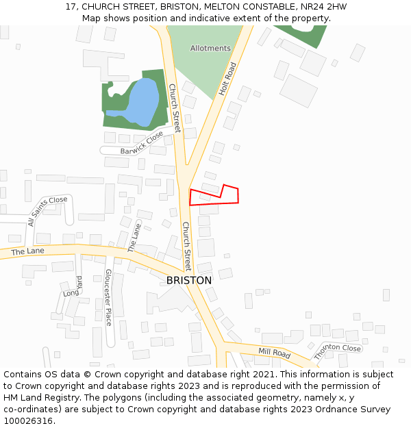 17, CHURCH STREET, BRISTON, MELTON CONSTABLE, NR24 2HW: Location map and indicative extent of plot