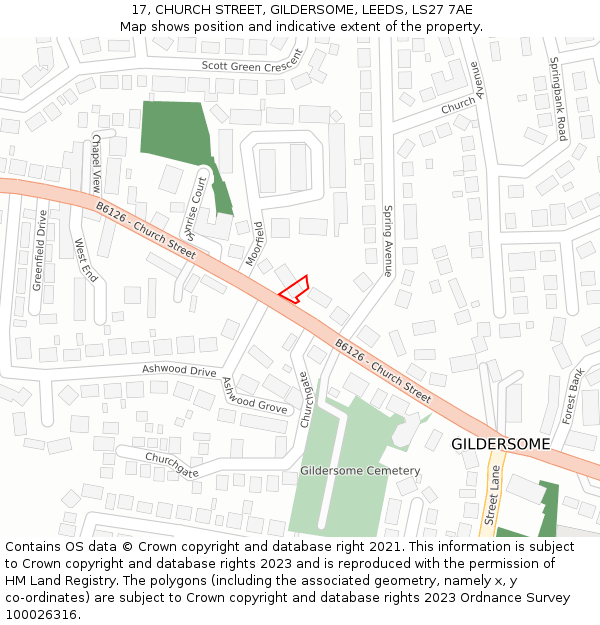 17, CHURCH STREET, GILDERSOME, LEEDS, LS27 7AE: Location map and indicative extent of plot